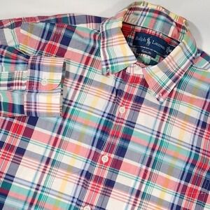 men's RALPH LAUREN Custom Fit long sleeve button up PLAID red/blue/green size‎ M